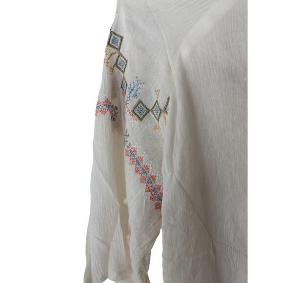 New POL Embroidered Boho Peasant Tunic Top Oversized Tassel Tie S - Picture 8 of 11